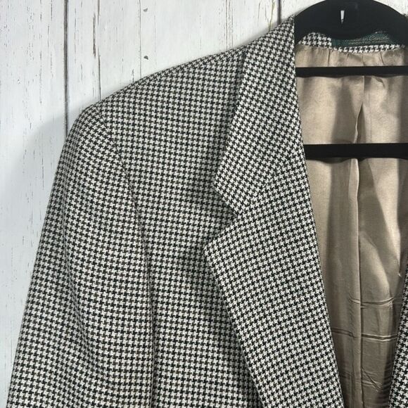 Fabrizio Cellini Mens Silk Wool Blend Houndstooth Tan Brown Blazer Jacket - Picture 3 of 16